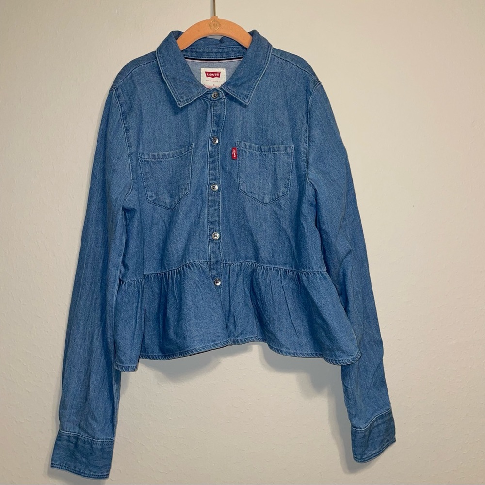 Levi’s Kids Girl Blue Denim Button Down Long‎ Sleeve Top Size L/12-3 Yrs